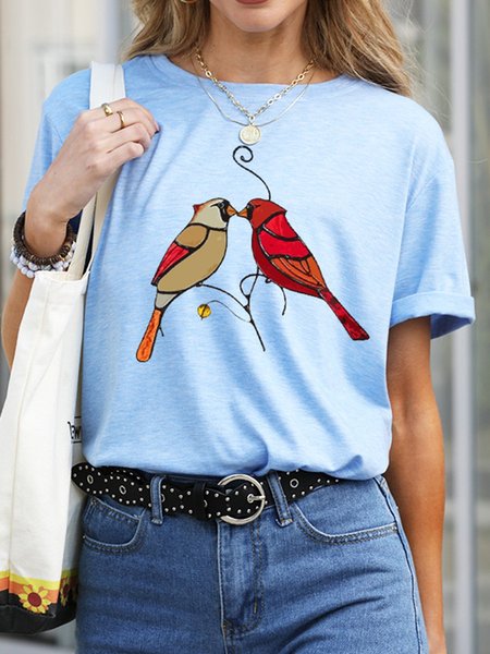 Kingfisher Multicolor Birds Graphic Tee, Light blue, T-shirts