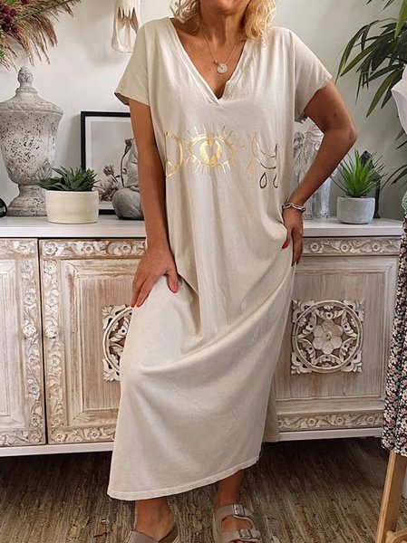 

Nuovo Donna Chic taglia grande Vintage Bohemian Vacanza hippie Dritto Maniche Corte Paisley Gonna Casuale, Beige, Maxi Dresses