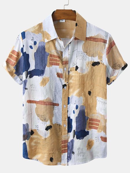 

Men's Simple Cotton Shirts & Tops, Brown, Short Sleeves Shirts