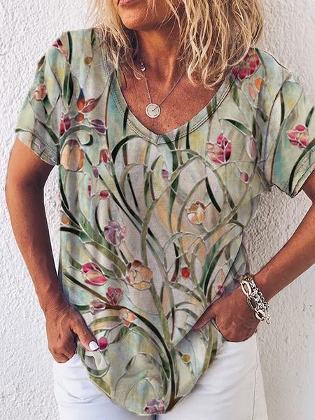 

Casuale Maniche Corte Dritto Top, Come immagine, T-Shirts