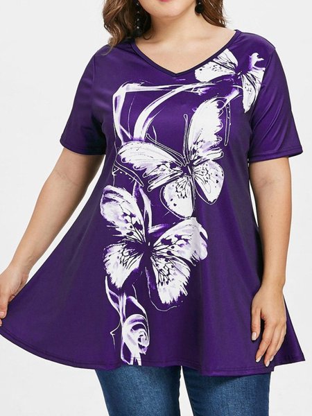 

Modal Butterfly Casual A-Line Tops, Purple, Tops