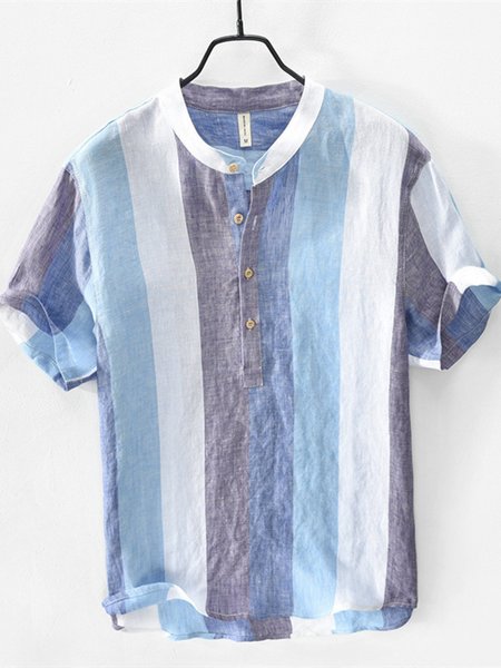 

Shirt Collar Casual Stripes Shirts, Blue, Blouses&Shirts
