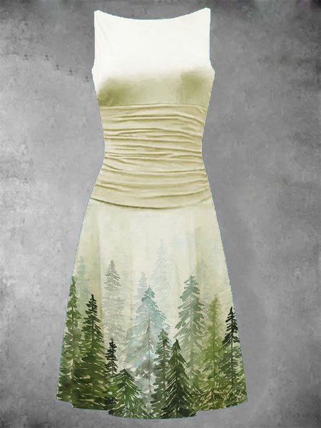 

foresta Misto Cotone Girocollo Piante Vacanza Abito, Bianco, Dresses