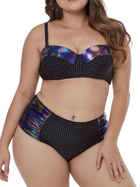 

plus size One piece Women's swimsuit two piece set of split conservative gathering high waisted hot spring swimsuit, Flower, swimwear>>Bikini Sets