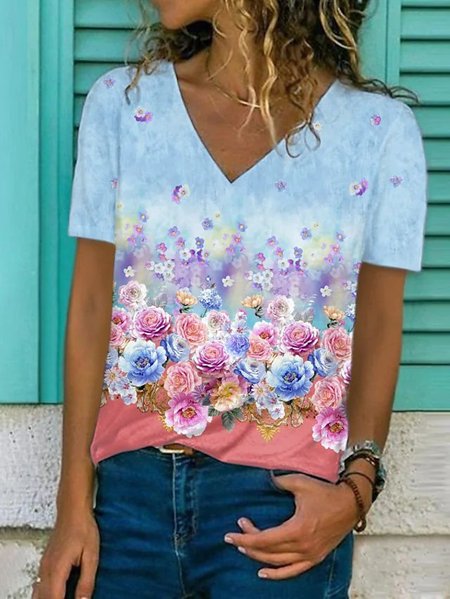

Misto Cotone Maniche Corte Scollo a V Top, Come immagine, Blouses & Shirts