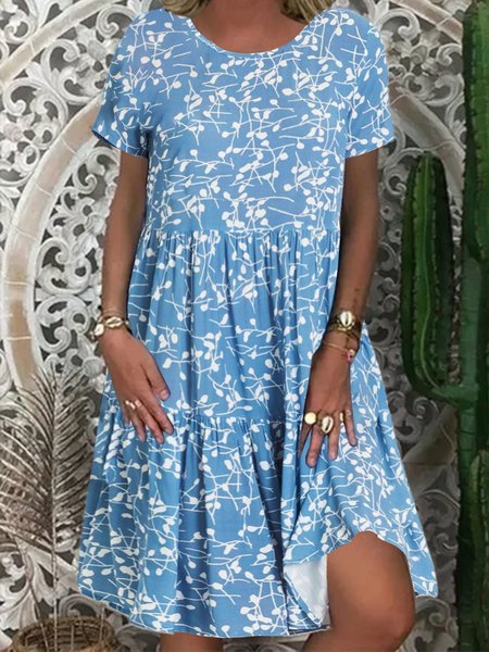 

Ricorrere Maniche Corte Abito, Blu, Mini Dresses
