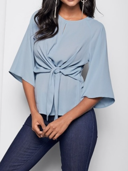 

Girocollo Ricorrere Maniche Corte Camicie & Top, Blu, Blouses & Shirts