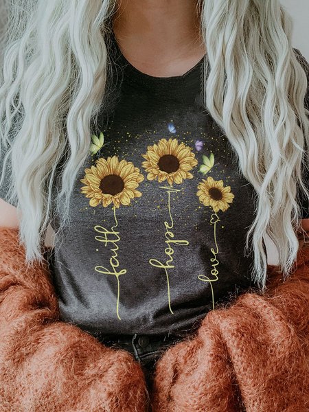 

Faith Hope Love Sunflower Butterfly Christian Women's T-Shirt, Gray, T-shirts