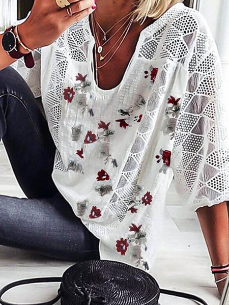

Cotton-Blend Half Sleeve Casual Blouse, White, Shirts & Blouses