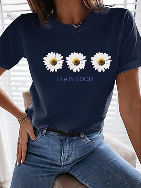 

Floreale Maniche Corte Casuale Stampato Top, Blu intenso, Tops