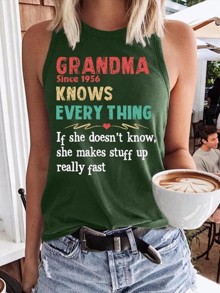 

Grandma Since 1956 Knows Everything Women's Sleeveless Shirt, Dark green, Tank Tops