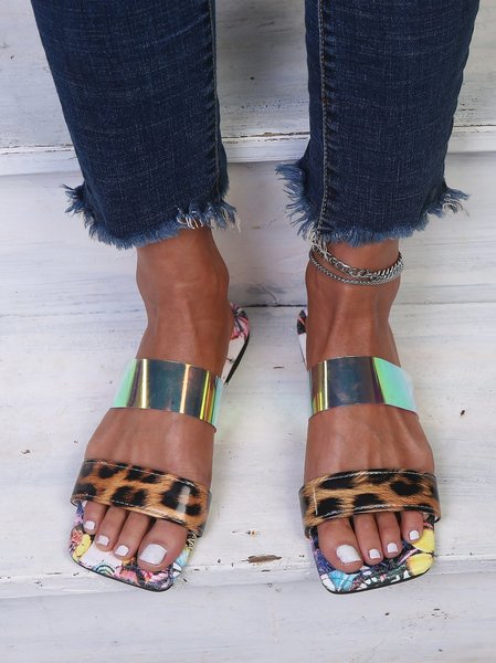 

Tacco Piatto Sandali, Leopardo, Sandals