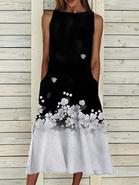 

Spalla Nuda Misto Cotone Floreale Gonna Casuale, Nero, Dresses