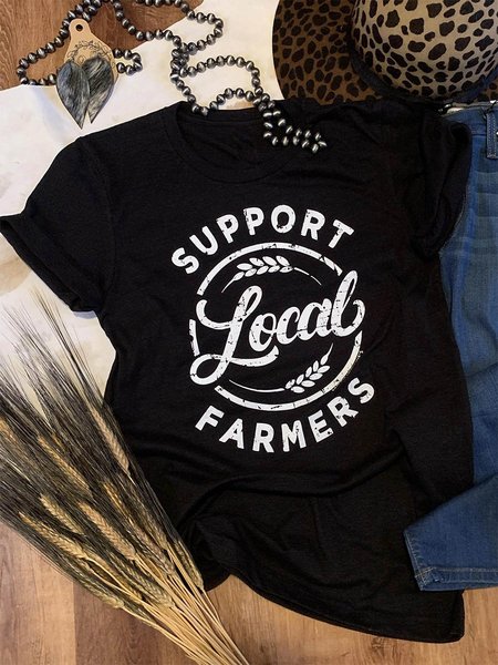 

Support Local Farmers Graphic Short Sleeve Casual Tee, Black, T-shirts