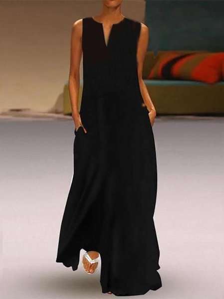 

senza maniche Scollo a V Gonna Casuale, Nero, Dresses