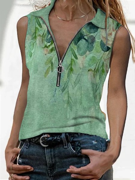 

Leaves Casual T-shirt, Green, Tanks & Camis