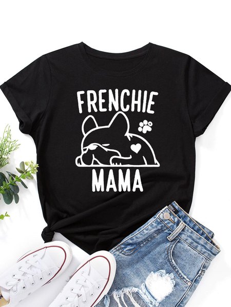 

Basic Frenchie Mama Cute Bulldog Dog Footprint Shirt, Black, T-shirts