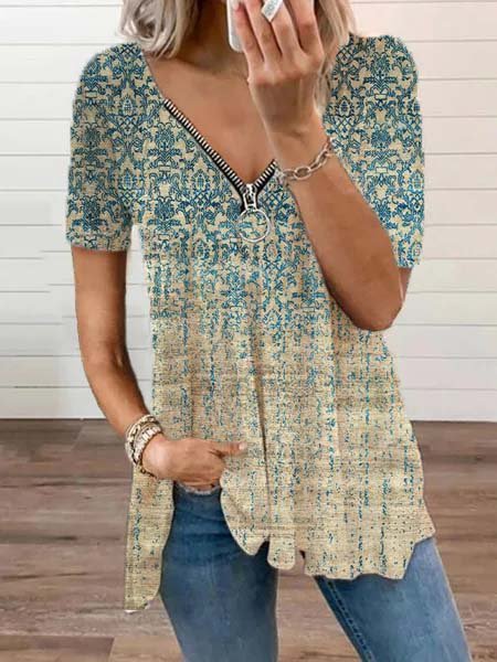 

Casuale Maniche Corte Dritto Scollo a V Top, Come immagine, Blouses & Shirts