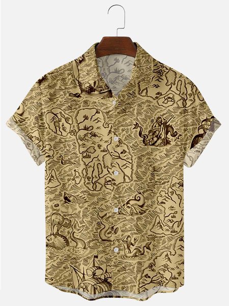 

Men's Vintage map Geometric Printed Shirts & Tops, Khaki, Shirts