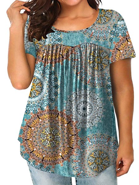 

Short Sleeve Tribal Resort Cotton Tops, Multicolor, T-Shirts