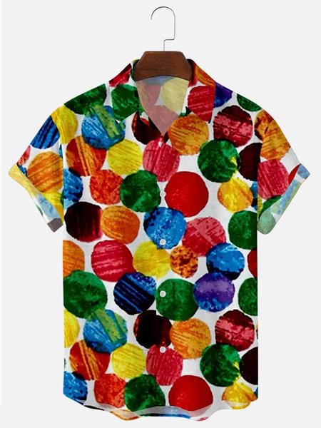 

Mens Geometric Print Lapel Casual Loose Short Sleeve Hawaiian Shirt, Red, Shirts