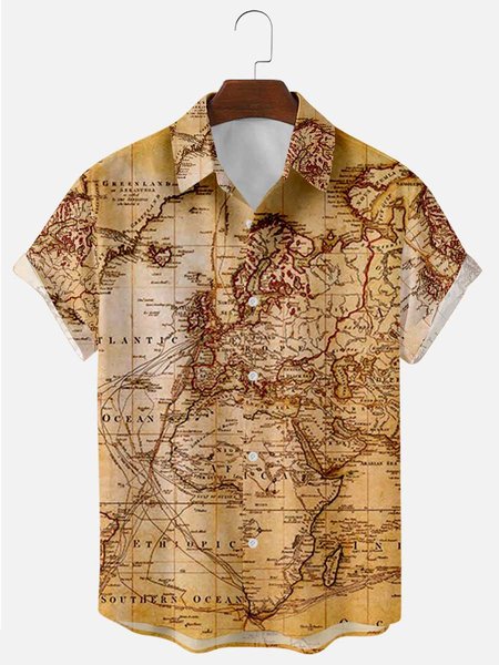 

Printed Shirt Collar Shirts & Tops, Color1, Men's Tops
