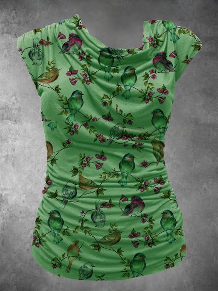 

Casuale uccello Stampato Floreale senza maniche Top, Verde, Blouses & Shirts