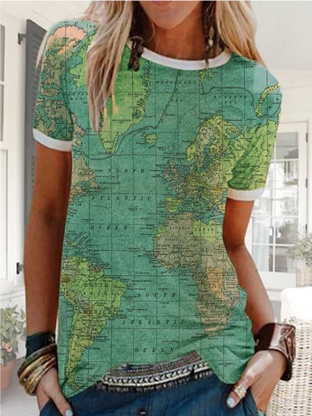 

Casuale Girocollo Maniche Corte Top, Verde, Tops