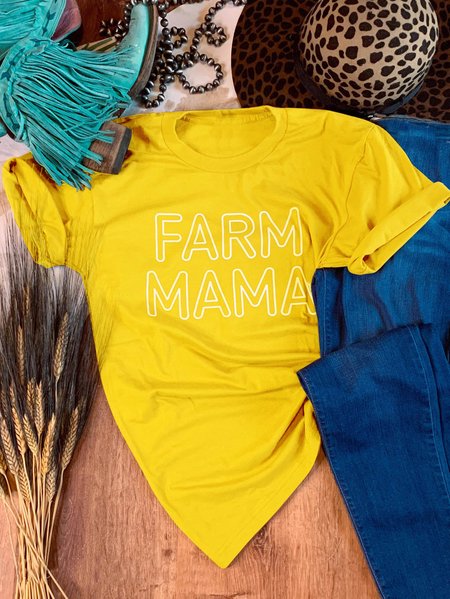 

Farm Mama Graphic Short Sleeve Casual Tee, Yellow, T-shirts