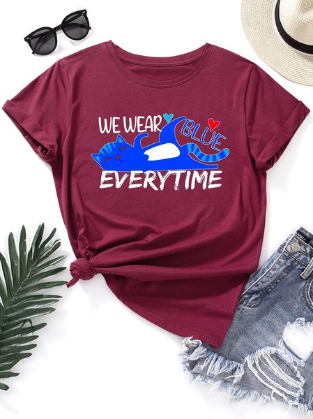 

We Wear Blue Everytime Cute Blue Cartoon Cat Autism Shirt, Burgundy, T-shirts