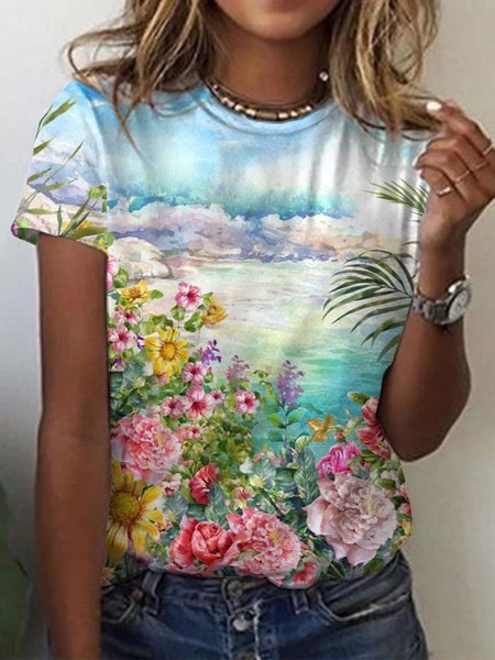 

Casuale Stampato Floreale Floreale Top, Come immagine, Blouses & Shirts