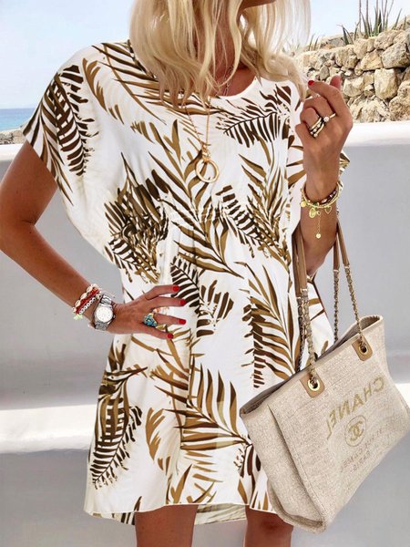 

Vacanza Maniche Corte Misto Cotone Girocollo Abito, Bianco, Dresses