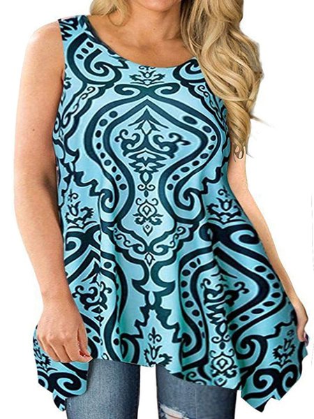 

Women's Summer Casual Sleeveless Swing Tunic Floral Tank Top, Green, Tanks & Camis