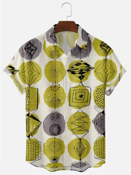 

Men's 50's New Style Short Sleeve Casual Loose Shirt, Yellow, Shirts