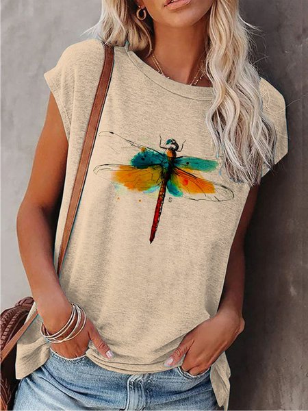 

Casuale Girocollo Maniche Corte Top, Kahaki chiaro, Tops