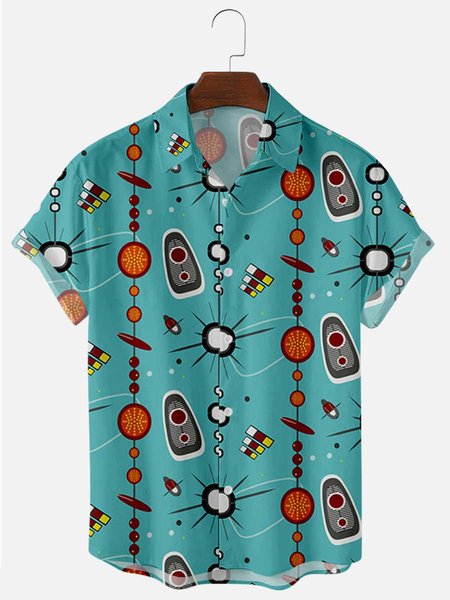 

Men's 50's New Style Short Sleeve Casual Loose Shirt, Blue, Men's Tops