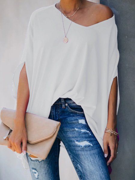 

Half Sleeve Elegant Solid Shift Top, White, Tops