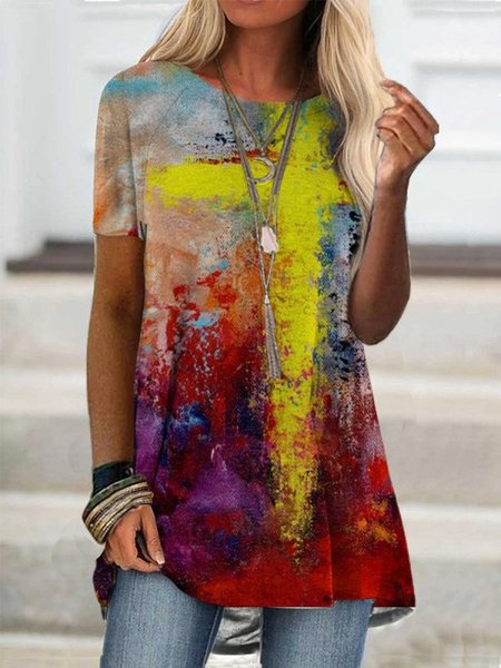 

Maniche Corte Casuale Dritto Ombre/Tintura a nodi Top, Come immagine, Blouses & Shirts