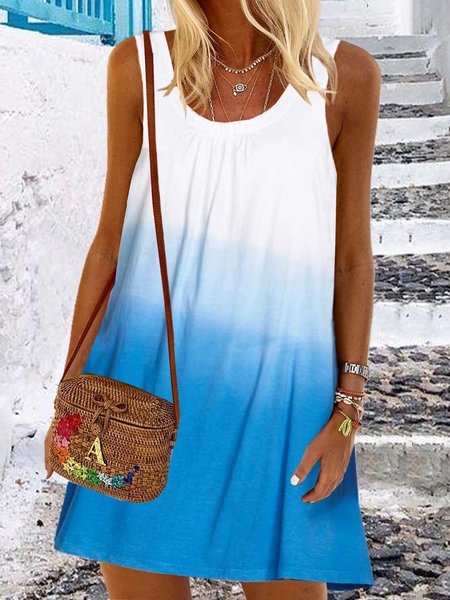 

Misto Cotone senza maniche Gonna Casuale, Porcellana blu e bianca, Dresses
