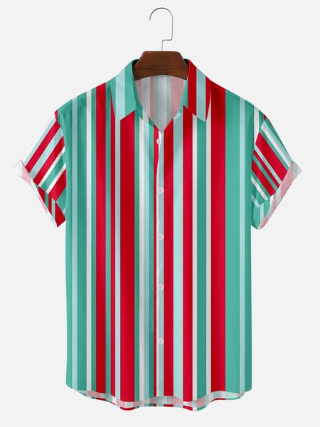 

Men's Stripe Style Short Sleeve Casual Loose Shirt, Red, Men's shirts