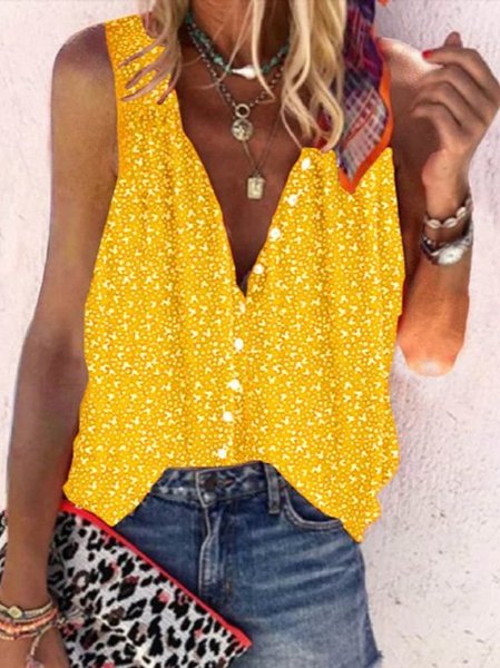 

Cotton-Blend Floral-Print Sleeveless Shirts & Tops, Yellow, Tank Tops & Camis