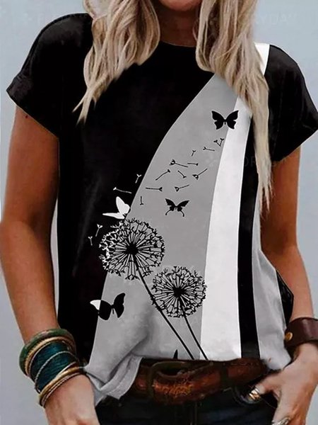 

Misto Cotone Maniche Corte Casuale Top, Nero, Blouses & Shirts