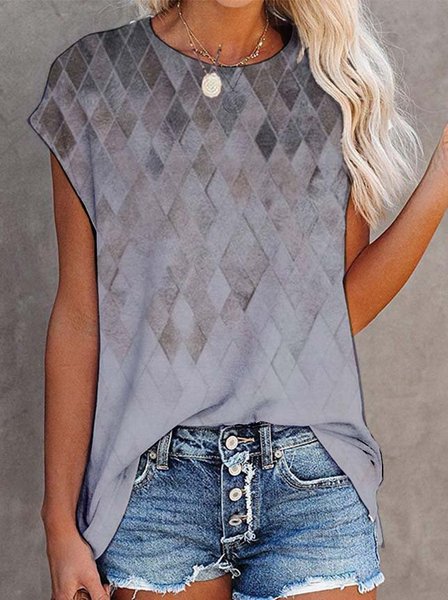 

Paisley Maniche Corte Stampato Misto Cotone Girocollo Bohemian Estate Grigio Superiore, Tops