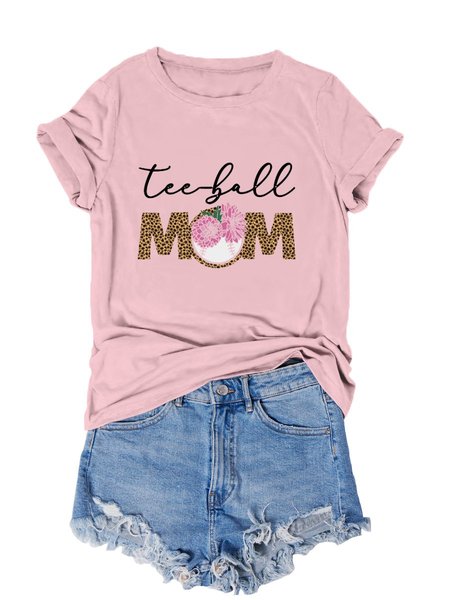 

Teeball Mom Leopard Funny Ball Mom Mother's Day Women's T-Shirt, Pink, T-shirts