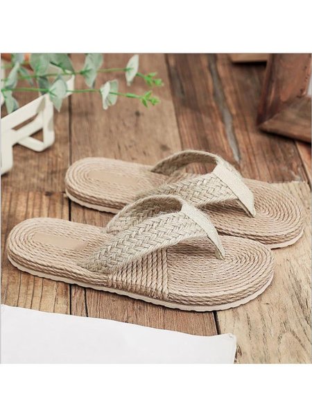 

Woven Material Summer Slippers, Beige, Sandals
