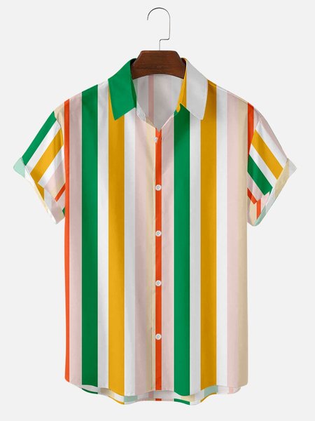 

Men's Stripe Style Short Sleeve Casual Loose Shirt, Green, Men's shirts