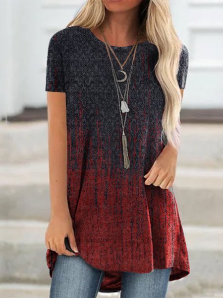 

Floreale Maniche Corte Casuale Top, Rosso, Tops