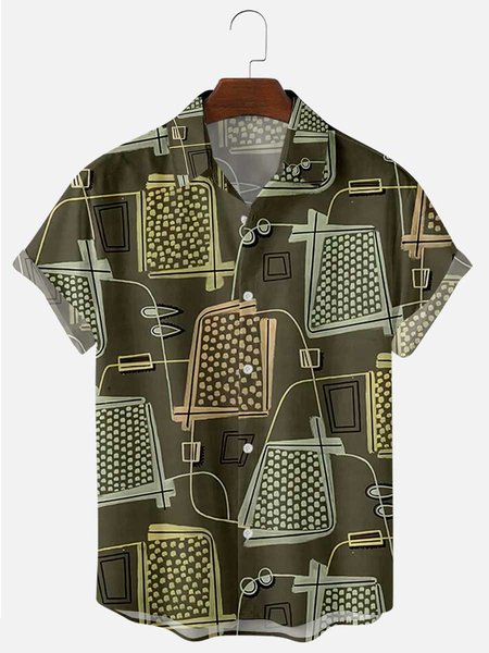 

Men's 50's New Style Short Sleeve Casual Loose Shirt, Brown, Shirts