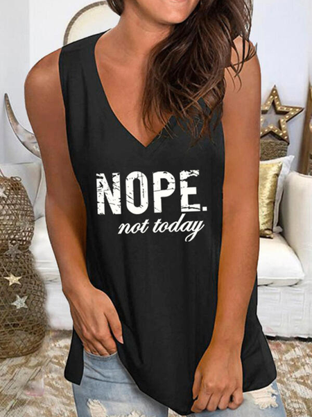 

Lettera senza maniche Misto Cotone Casuale Top, Nero, Tops