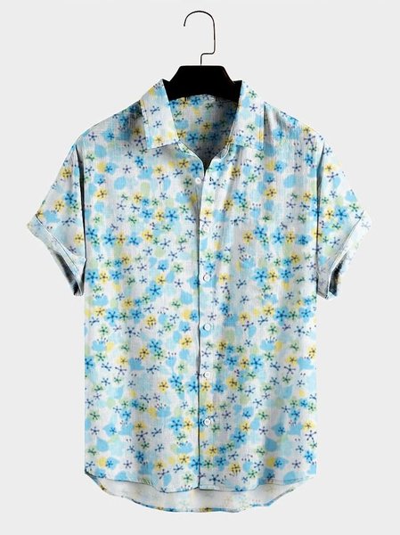 

Mens Graphic Print Lapel Casual Loose Short Sleeve Hawaiian Shirt, Blue, Shirts